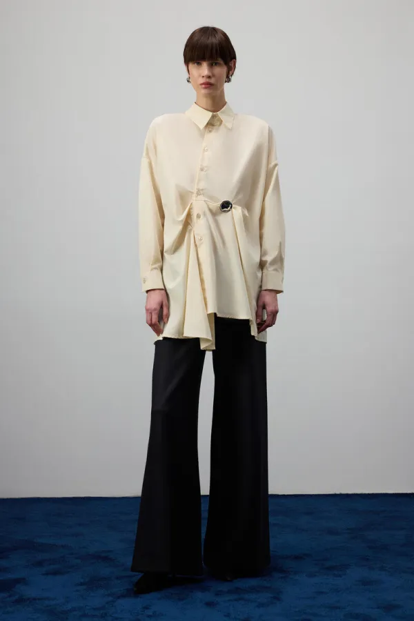 PLEATED ASYMMETRICAL POPLIN SHIRT