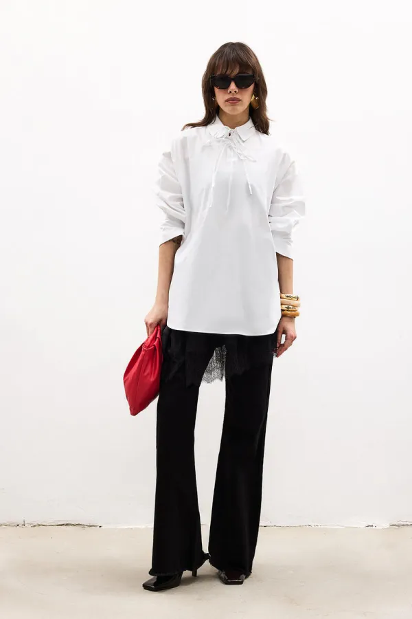 Tunique à col chemise et passepoil 100 % coton