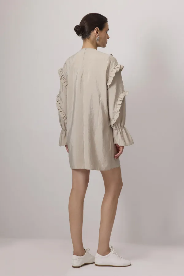 STONE-EMBELLISHED RUFFLED CUPRA TUNIC