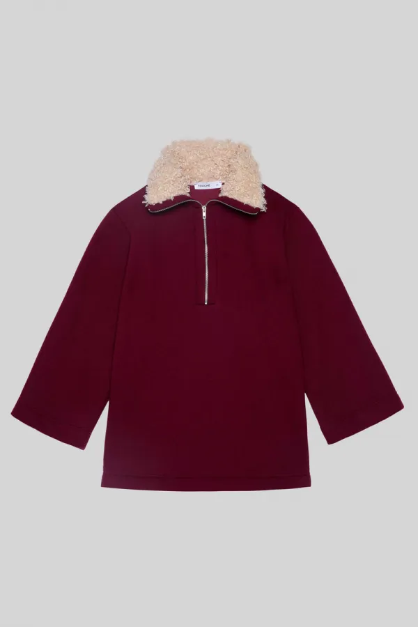 FUR-COLLARED SWEATSHIRT