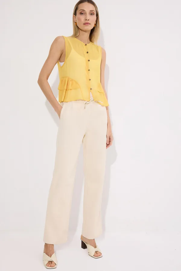 BELİ LASTİKLİ DENİM PANTOLON