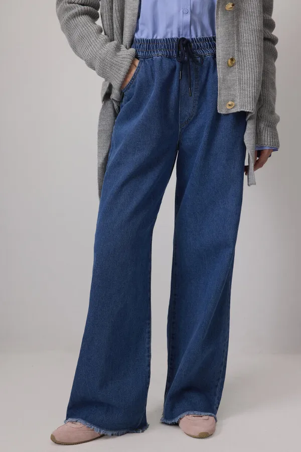 BELİ LASTİKLİ DENİM PANTOLON BELİ LASTİKLİ DENİM PANTOLON