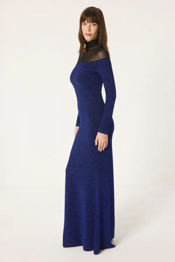 SİM DETAYLI UZUN KOLLU ELBİSE