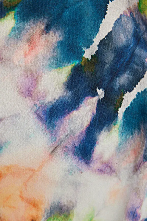 BATİK DESENLİ BELİ KUŞAKLI ELBİSE