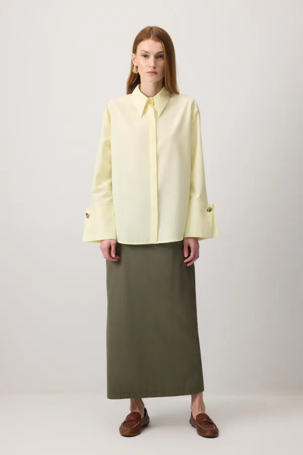 GENİŞ MANŞETLİ KISA POPLİN GÖMLEK