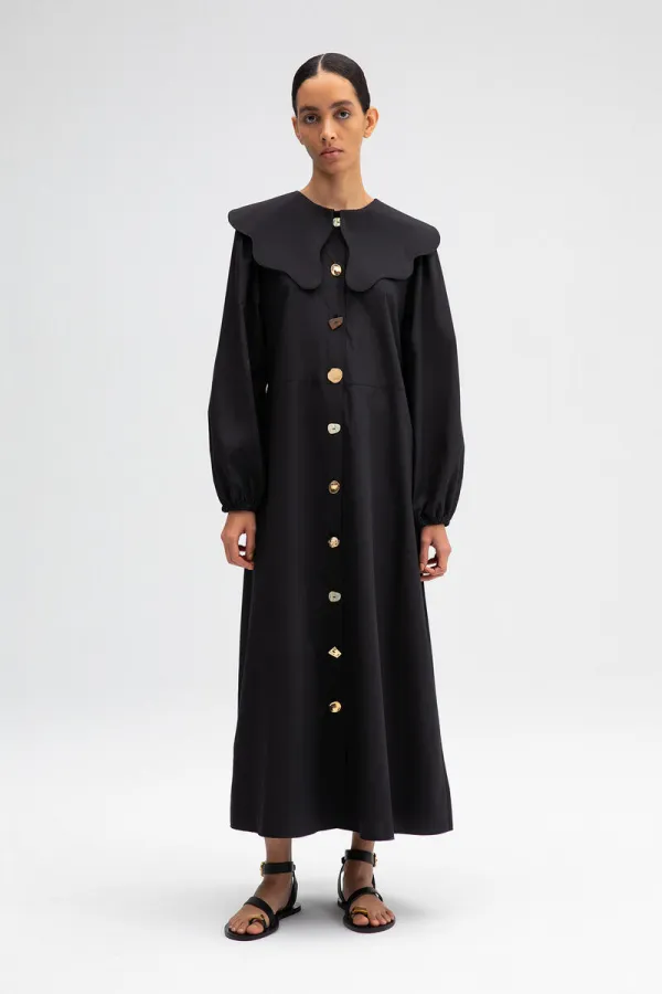 WIDE COLLAR BUTTONED POPLIN DRESS WIDE COLLAR BUTTONED POPLIN DRESS