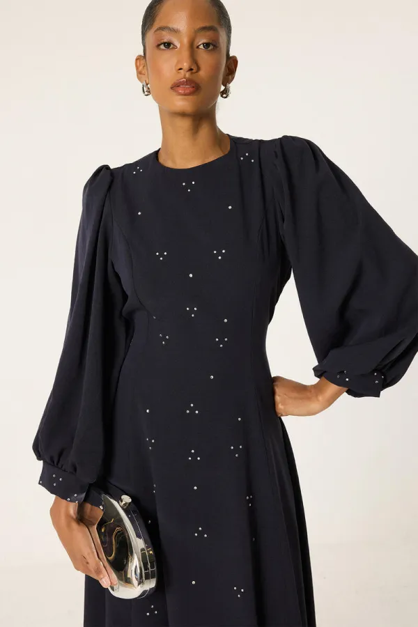 TAŞLI BALON KOL ELBİSE