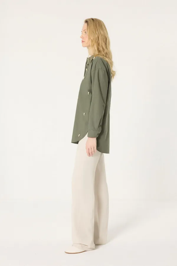 POPLIN SHIRT WITH PEARL DETAILS