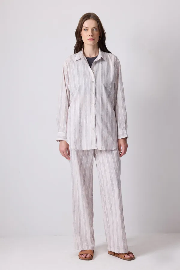 LINEN TEXTURED STRIPED SHIRT AND TROUSER SET