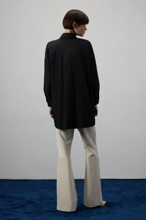 PLEATED ASYMMETRICAL POPLIN SHIRT