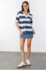 Relax Fit Çizgili Penye Kısa Kollu Polo Tişört ÇİZGİLİ-POLOYAKA