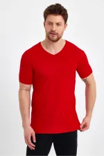 Men's V-Neck Basic Red T-Shirt