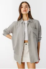 Oversize Basic Müslin Kadın Gömlek KADIN-MÜSLİN-GÖMLEK