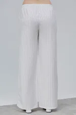 Pantalon rayé taille haute à jambes larges pour femme avec poches