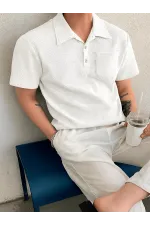 Erkek Oversize Polo Yaka  Waffle T-Shirt  POLOYAKA-DÜĞMELİ