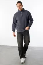 Sweat-shirt unisexe, coupe décontractée, coton, doublure polaire, demi-zip, col montant