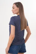 Women's Striped T-shirt Crew Neck Short Sleeve T-Shirt STRIPED-T-SHIRT