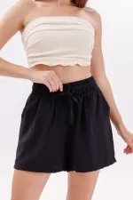 Short en coton Aerobin pour femme de Genius Store, avec poches, tissu infroissable et taille élastique.