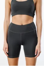 Yüksek Bel Toparlayıcı Çift Cepli Biker Şort Kısa Spor Tayt KISA-TAYT