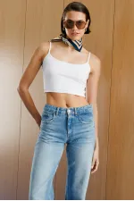 Women's Scuba Fabric Strappy Crop Top CROP-TANKLACE