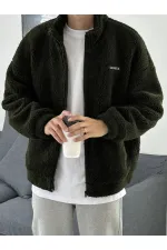 Sweat-shirt oversize en peluche avec fermeture éclair intégrale, doublé polaire sherpa