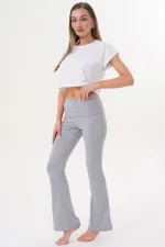 Kadın Pantolon İspanyol Paça Jarse Pamuklu Pantolon YÜKSEK-BEL-PANTOLON