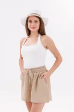 Short en coton Aerobin pour femme de Genius Store, avec poches, tissu infroissable et taille élastique.