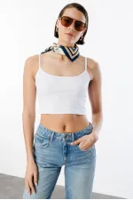 Women's Scuba Fabric Strappy Crop Top CROP-TANKLACE