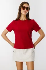 Kadın T-shirt Kısa Kollu Organik Pamuklu Bisiklet Yaka Crop T-shirt