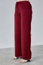 Kadın Pantolon Geniş Paça Yüksel Bel Cepli Çizgili Pantolon ÇİZGİLİ-PANTOLON