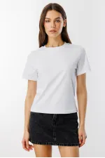 Kadın T-shirt Kısa Kollu Organik Pamuklu Bisiklet Yaka Crop T-shirt