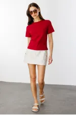 Kadın T-shirt Kısa Kollu Organik Pamuklu Bisiklet Yaka Crop T-shirt