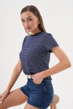 Women's Striped T-shirt Crew Neck Short Sleeve T-Shirt STRIPED-T-SHIRT