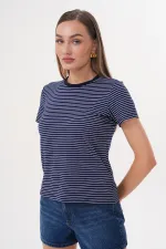 Women's Striped T-shirt Crew Neck Short Sleeve T-Shirt STRIPED-T-SHIRT