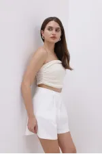 FundaChoosesXGenius Kadın Pileli Şort İç Göstermez Lamineli Kadın Şort PİLELİ-ŞORT