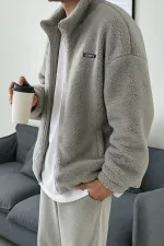 Sweat-shirt oversize en peluche avec fermeture éclair intégrale, doublé polaire sherpa