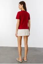 Kadın T-shirt Kısa Kollu Organik Pamuklu Bisiklet Yaka Crop T-shirt