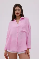 Oversize Basic Müslin Kadın Gömlek KADIN-MÜSLİN-GÖMLEK