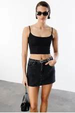 Women's Scuba Fabric Strappy Crop Top CROP-TANKLACE