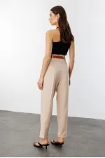 Women's Skinny Leg Pleated Belted Seasonal Fabric Trousers BELTED-TROUSERS