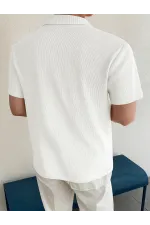 Erkek Oversize Polo Yaka  Waffle T-Shirt  POLOYAKA-DÜĞMELİ