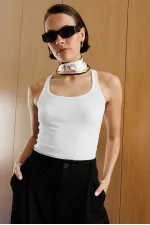 Débardeur basique pour femme à bretelles larges et aspect côtelé TOP1