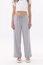 Women's Wide Leg Trousers Cotton Viscose Pocketed Trousers with Elastic Waist WIDE LEG-TROUSERS