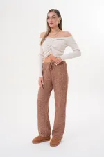 Pantalon en maille douce pour femme, avec taille élastique et poches