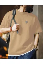 Erkek Oversize Bisiklet Yaka Kısa Kollu Waffle Tişört WAFFLE-BİSİKLETYAKA