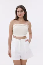 FundaChoosesXGenius Kadın Pileli Şort İç Göstermez Lamineli Kadın Şort PİLELİ-ŞORT