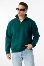 Sweat-shirt unisexe, coupe décontractée, coton, doublure polaire, demi-zip, col montant