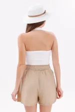 Short en coton Aerobin pour femme de Genius Store, avec poches, tissu infroissable et taille élastique.