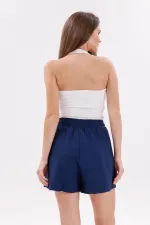 Short en coton Aerobin pour femme de Genius Store, avec poches, tissu infroissable et taille élastique.