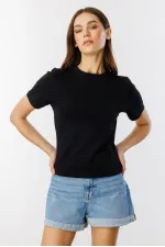 T-shirt court à manches courtes et col rond en coton biologique pour femme